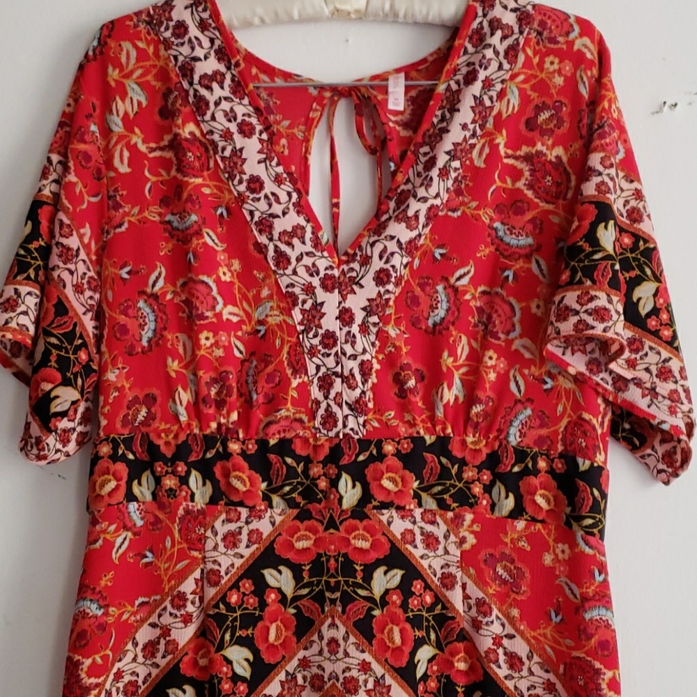 Boho Poppy Red Floral Maxi Dress